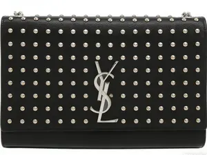 Pre-owned Yves Saint Laurent YSL Black Silver Full Leather Rivet Kate Shoulder Bag 23.8*6*15.5cm th260411030