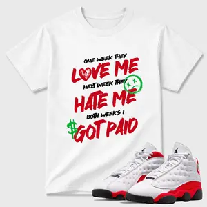 Unisex T-shirt To Match Sneakers Jordan 13 University Red - I Got Paid. 100% Cotton for Casual Wear. Comfortable Summer Unisex T-Shirt to match Jordan Sneaker. Streetwear Style. urban outfitters