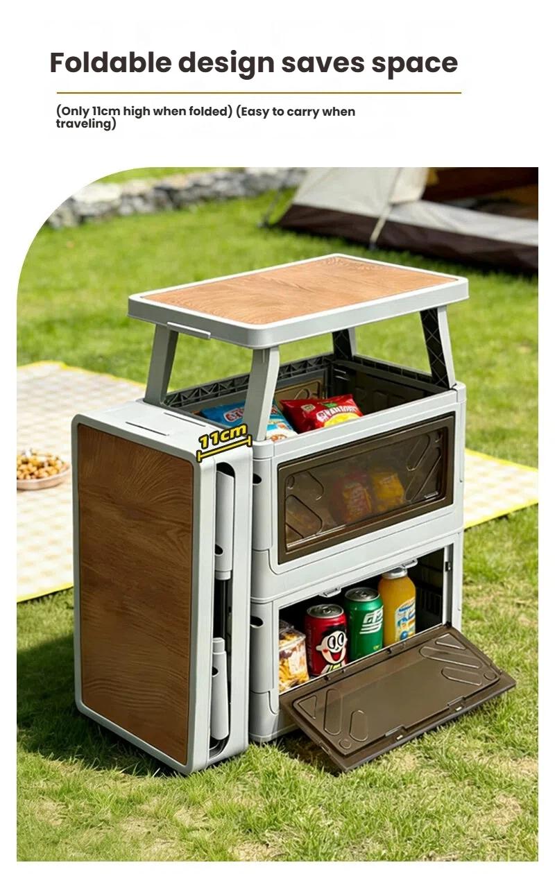 Foldable Camping Storage Box with Table Top – Car Trunk Organizer Large Capacity Outdoor Storage Bin