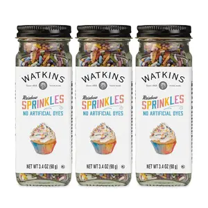 Watkins Rainbow Decorating Sprinkles, 3.4 Ounce Jar, 3-Pack No Artificial Dyes Perfect for Baking and Celebrations, Loved by Kids and Families Set Vibrant Multi-Color Decorative Sprinkles