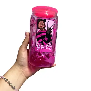 Spooky Friends Cup - Hot Pink Ombré, Includes Straw and Lid - 16oz Custom - Drinkware, Bottle