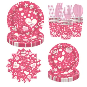 New Valentine Heart Party Supplies Set – Disposable Paper Plates & Napkins, Love Theme Party Tableware for Valentine’s Day, Wedding, Engagement & Romantic Events