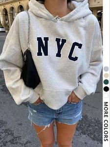 women's letter print drop shoulder hoodie, casual kangaroo pocket hooded sweatshirt for daily holiday outdoor wear, women clothing for spring & fall