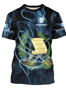 Guatemala Flag Round Neck Short Sleeve Fitted T-Shirt, Casual Sporty Ethnic Design, Elastic Polyester Blend Fabric, Daily Fan Essential