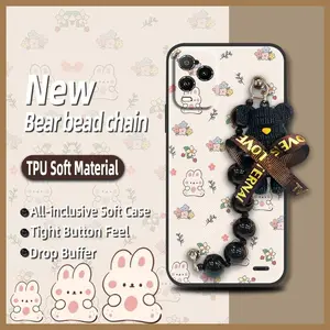 Back Cover Anti-knock Phone Case For BLU Viwe5 Pro Cartoon Waterproof cute Bear bracelet silicone Dirt-resistant soft case Simplicity Black pearl pendant protective case