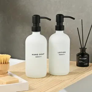 MaisoNovo Soap Dispensers 3-Piece Set | Soap and Lotion Dispenser Set|Bathroom Soap Dispenser|16.9oz White Bottles with Black Pumps Set of 2 with Tray