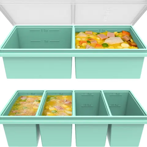 Silicone Soup Freezer Molds with Lids, 2 Cup & 1 Cup Combo, Soup Container Style Ice Cube Trays, Reinforced Steel Rims, For Freezing Broth, Meal Prep and other dishes, Dishwasher & Oven Safe - 2 Pack