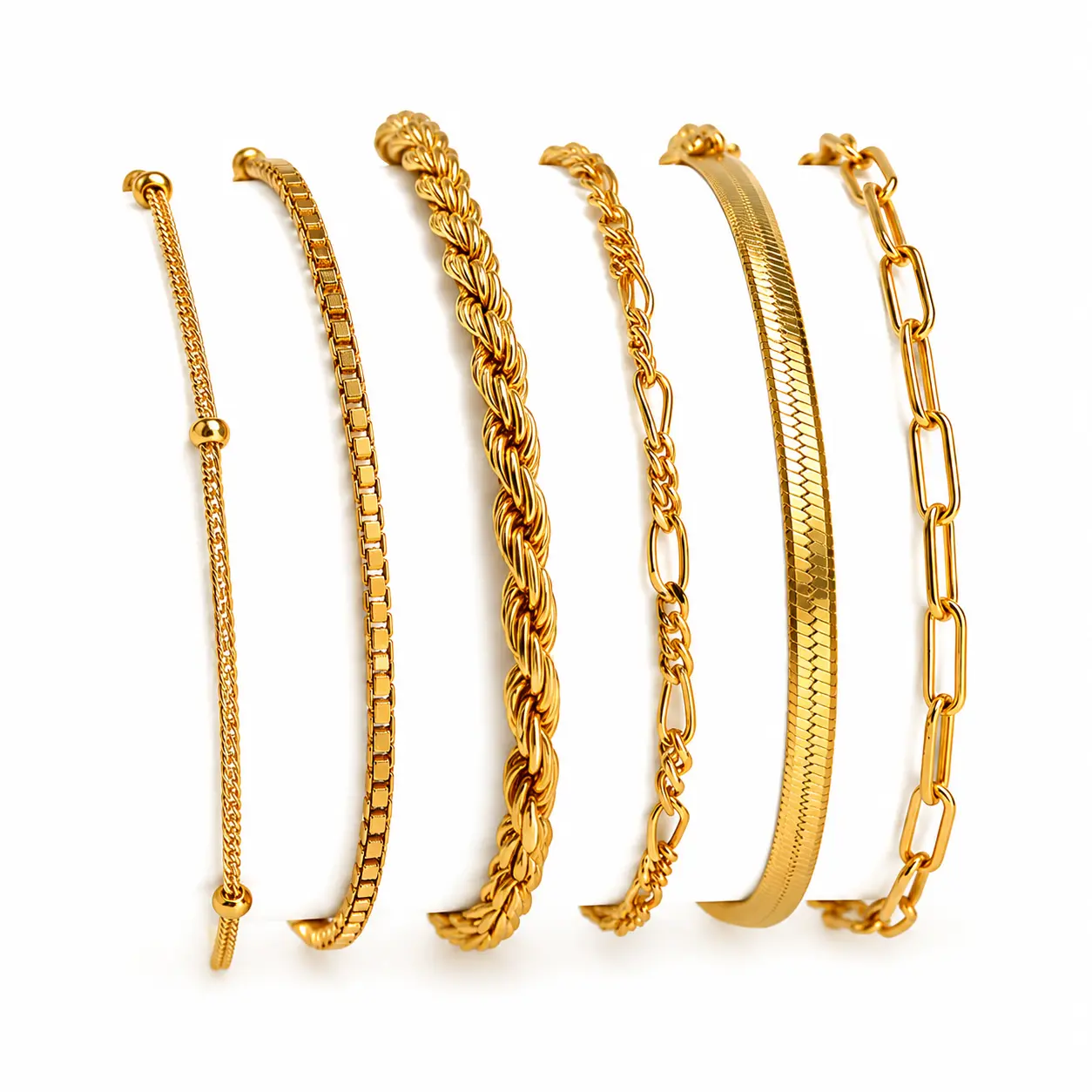 6PCS Waterproof 14K hypoallergenic Gold Jewelry Set for Women – Trendy Thin Dainty Stackable Cuban Link, Paperclip Chain Bracelet Pack, Fashion Accessories Gifts for Women non-tarnish Christmas Gift
