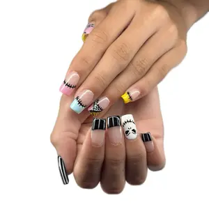 Nightmare Halloween Nails - Unique Design with Colorful and Black Patterns for Halloween Theme Press-On