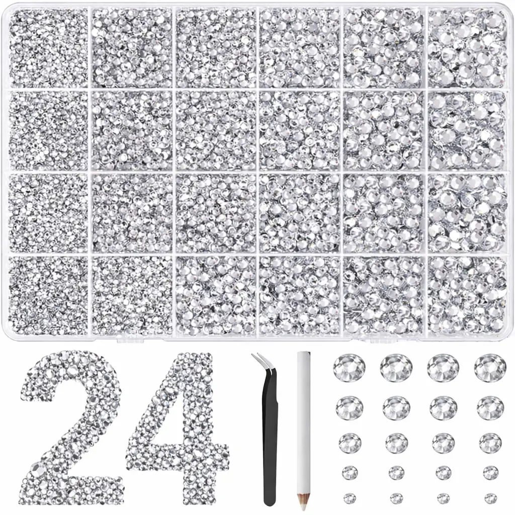 Silver Jelly Rhinestone Kit, 30000 Pcs Flatback Resin Gems with Tools, 3D Charms & Nail Art Accessories for Bedazzle Crafts & Art Projects, Rhinestone Nails