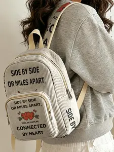 Heart Arrow Heartless Ladies Backpack, Velvet Texture + Layered Storage, Casual Style, All Seasons, Ideal for School & Shopping