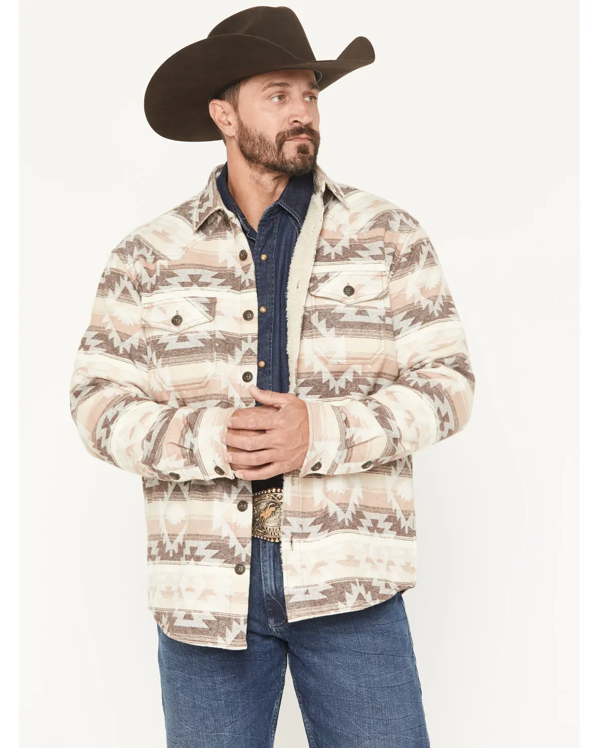 Cody James Men's Men'S Emmons Sherpa Lined Southwestern Striped Flannel - Cjho25o1-Tan