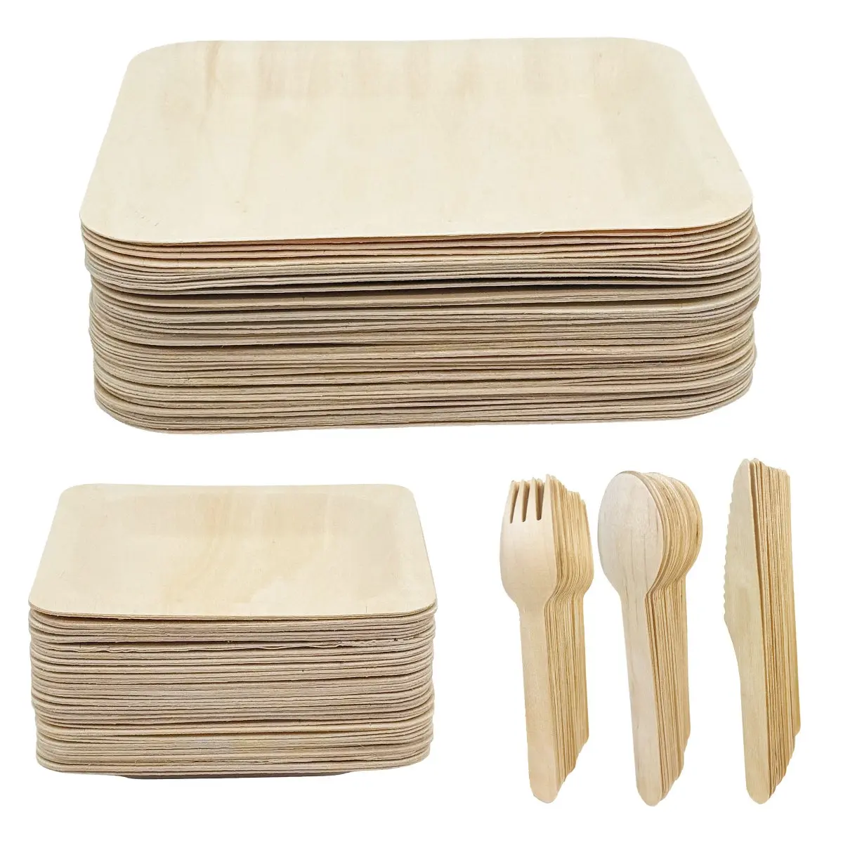 VerTerra Eco-Friendly Wooden Plates & Cutlery, 250-count