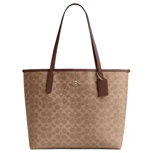 COACH City 33 Tote Bag with Logo and Magnetic Closure in Light Brown and Brown for Women