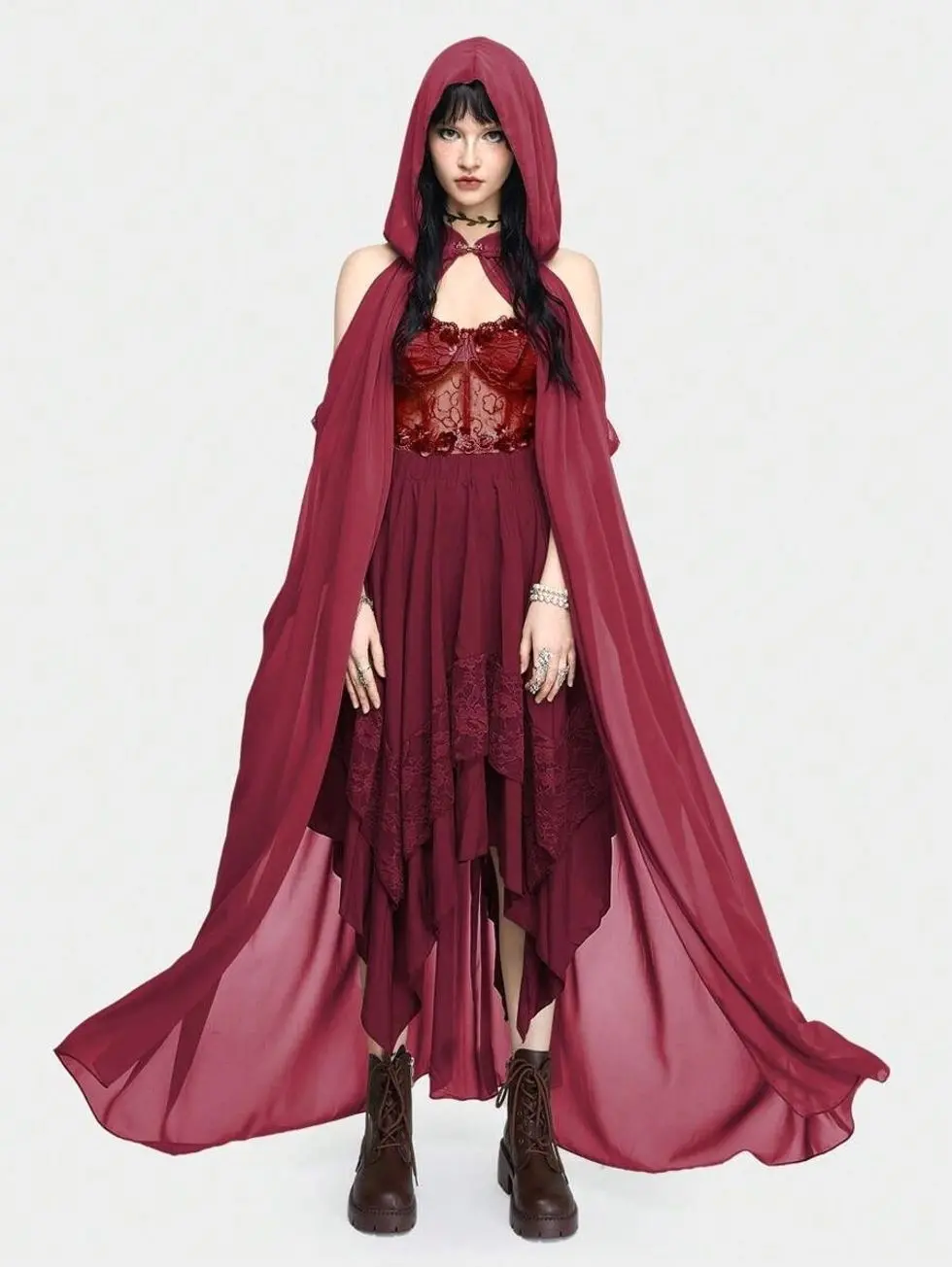 Women's Fairycore Forest Fairy Queen Hooded Vintage Cape, Loose Fit Solid Color Renaissance Cloak