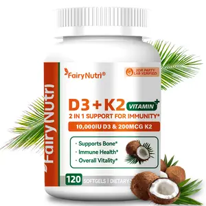 Fairynutri Vegan Vitamin D3 10000IU & K2 Mk7 200mcg Supplement - for Adults' Bone & Immune Support - 120 Softgels