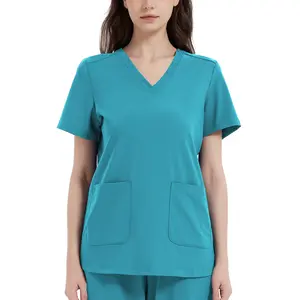 Stretchy Scrub Tops Nurse Uniform Tops for Women with Pockets Soft Nursing Clothes Breathable Workwear Vneck Womenswear Fitted Basic Minimalist