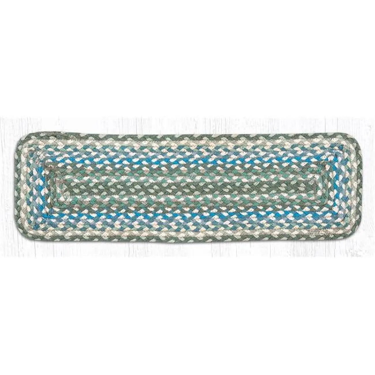 Capitol Importing 39-419 Jute Fiber Rectangle Size Stair Treads - 27x8.25 in., Sage, Ivory & Settlers Blue