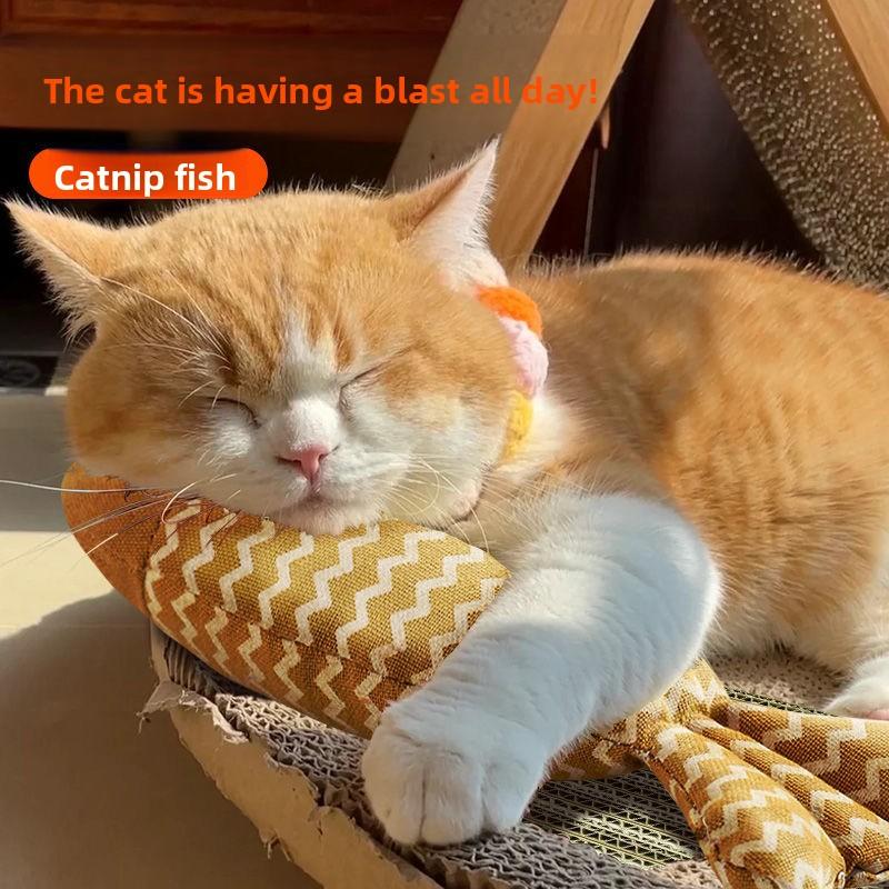 Cat Teaser Wand with Catnip Fish Toy Interactive Kitten Chew Play Simulated Plush Puppy Gift Surprise Pet Stuff