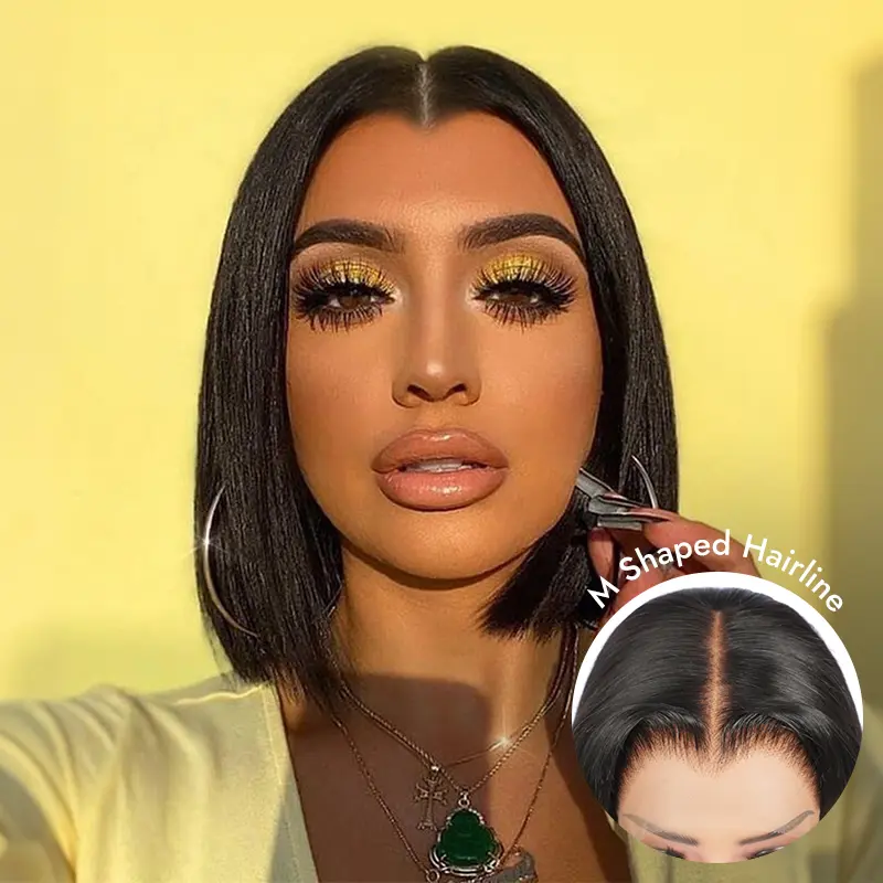 [New In] Wiggins Hair M Shaped Hairline Glueless Straight Short Bob Wig 6x8 Lace Closure Wigs Human Hair Ready To Go Pre Cut Lace Wig Beginners Friendly
