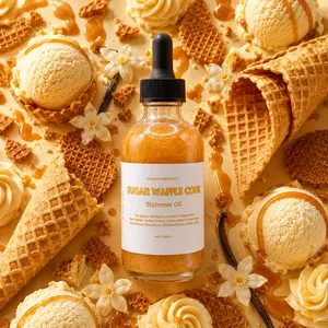 Sugar Waffle Cone Moisturizing Shimmer Oil 120ml - Vanilla Ice Cream, Cookie Wafer, Butter Cream, Caramelized Vanilla Sugar, Rosewood, Jasmine Petals, Amber Musk Scented Body Care by Karafa Essentials