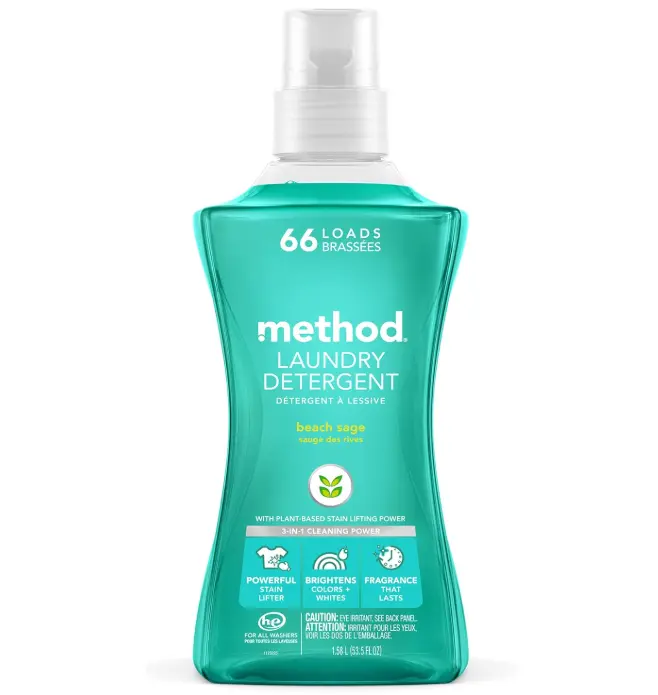 Method Liquid Laundry Detergent; Beach Sage Scent, Plant-Based Stain Remover; ; 66 Loads per 53.5 oz Bottle; (Pack of 1)