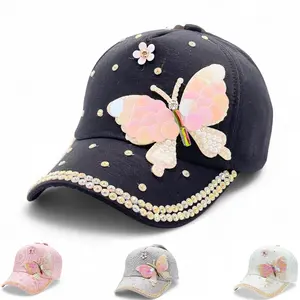 "Butterfly" Bling Bling Trucker hat - Cotton, Jeweled, Adjustable Snap, UV Protection.