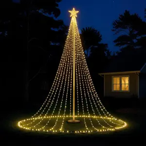 21.3ft 1180 LEDs Flagpole LED Christmas Tree for 20ft Flag Pole Outdoor Waterfall Lights Christmas Decoration Star String Lights 8 Modes, Large Waterproof Xmas Decor for Yard (Without Flagpole)
