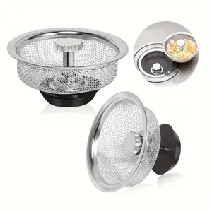 Stainless Steel Sink Strainer, Kitchen Sink Fine Mesh Strainer with Rubber Stopper, Anti-blockage Filter, Kitchen Sink Accessories