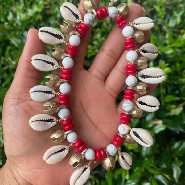 Gemstone Anklet with Tibetan Bells and Cowrie Shells