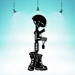 1 piece of retro soldier commemorative metal wall art - patriotic military helmet and rifle design, windproof iron statue mural, suitable for decoration in living rooms, offices or Military Day, ideal gift for military families, military decoration