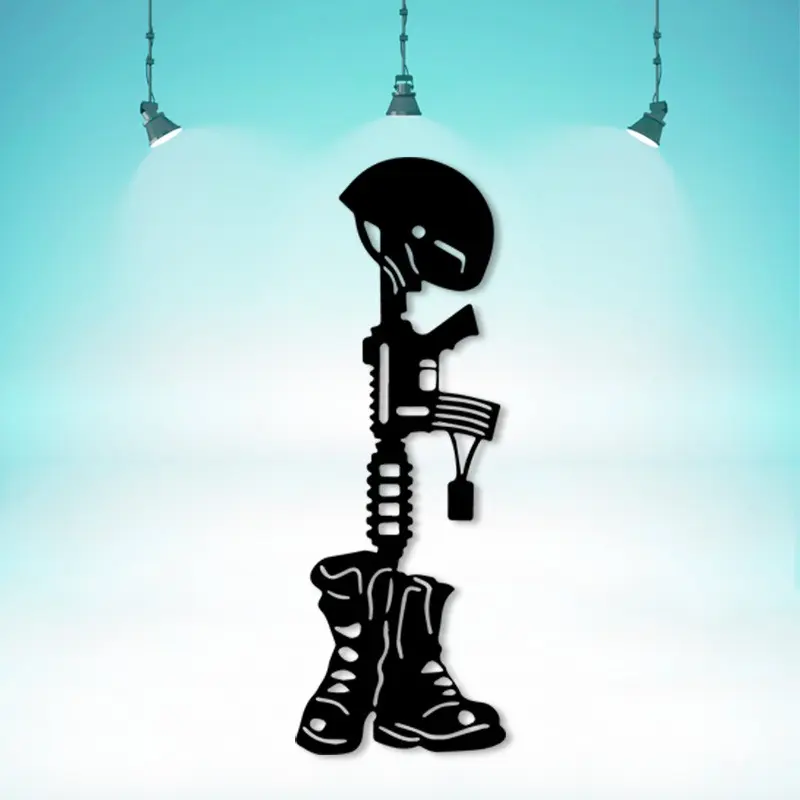 1 piece of retro soldier commemorative metal wall art - patriotic military helmet and rifle design, windproof iron statue mural, suitable for decoration in living rooms, offices or Military Day, ideal gift for military families, military decoration