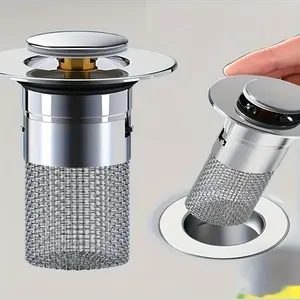 1 telescopic drain plug with hair filter screen, made of 304 stainless steel and chrome-plated plastic, suitable for drain holes with diameters ranging from 1.34 to 1.57 inches, specially designed for bathroom sinks