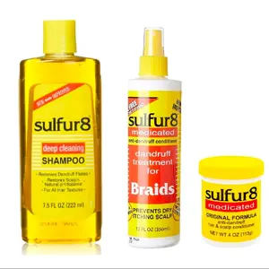 Sulfur 8 Medicated Braid Spray Hair & Scalp Conditioner & Shampoo Set for Relief from Itching & Dandruff Promotes Healthy Hair Growth