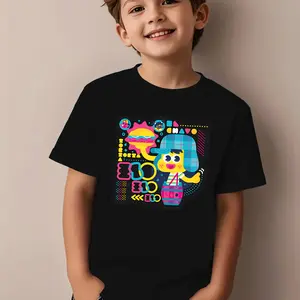 Back to School Season: "El Chavo" Black Cotton Graphic T-Shirt for Young Girls & Boys, Fun Cartoon Pattern, 100% Cotton & Machine Washable