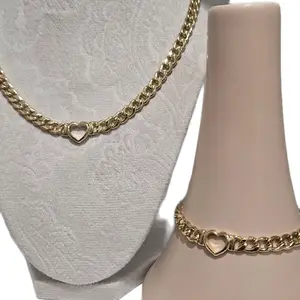 High Quality Gold Plated Heart Set - Necklace & Bracelet with Elegant Heart Charms for Women