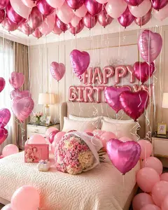 49PCS Pink Birthday Balloon Decorations Set, 16 Inch Happy Birthday Letter Balloons, Heart Balloons & Metallic Pink Balloons for Party, Baby Shower, Wedding, Bridal Shower & Photo Booth Backdrop