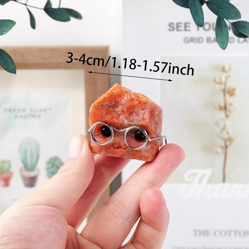 Random Color Natural Crystal Gemstone Pet Figurines with Glasses, 1/3/5 Counts DIY Handmade Crystal Carving Fengshui Sculptures, Pet Memorial Ornaments, Home Garden Decor Natural Crystal Set