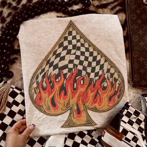 Vintage Flaming Checkered Spade Shirt, western clothing, western tops, western outfits women, western cowgirl stuff, punchy western wear, country girl stuff clothing clothes, women's graphic tees, sweatshirts for women, rodeo outfits