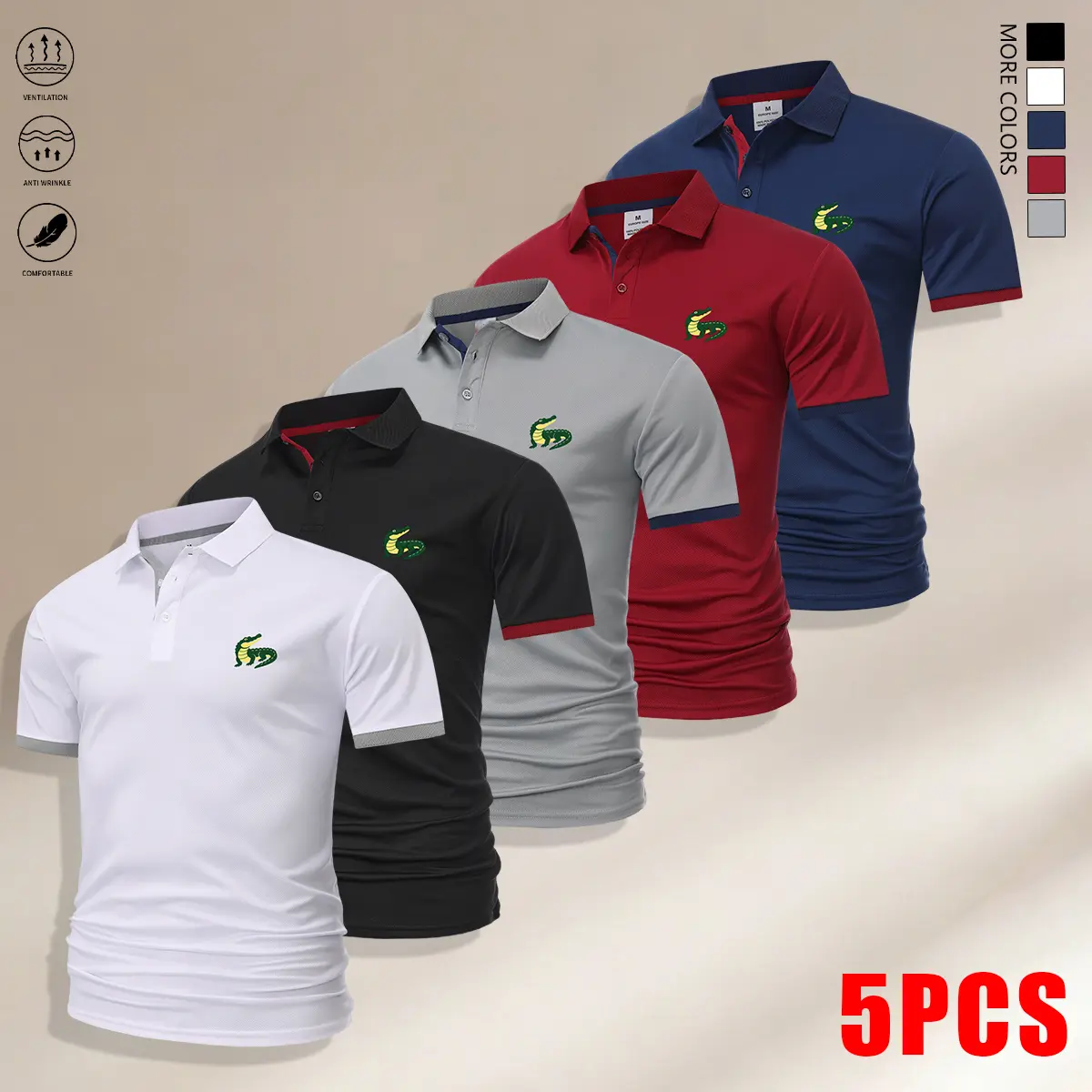 Set of 5 pieces: men’s polo shirts, men’s short-sleeve T-shirts; comfortable and breathable; casual; suitable for formal occasions, home leisure, and everyday wear; men’s summer polo shirts; men’s tops | summer clothing, menswear