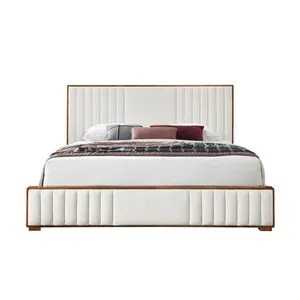 Bellemave Kaleea EK Bed Frame - Beige Chenille Cushioned Round Bed, Walnut Finish, Brown Wooden Legs, Luxurious Comfortable Bedroom Central Decoration, Walnut Bed Frames