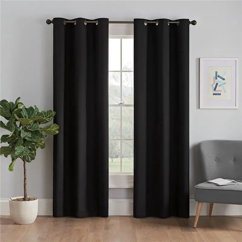 Window Curtain Total Privacy Blackout Thermal Grommet Bedroom Black 42 in x 63 in