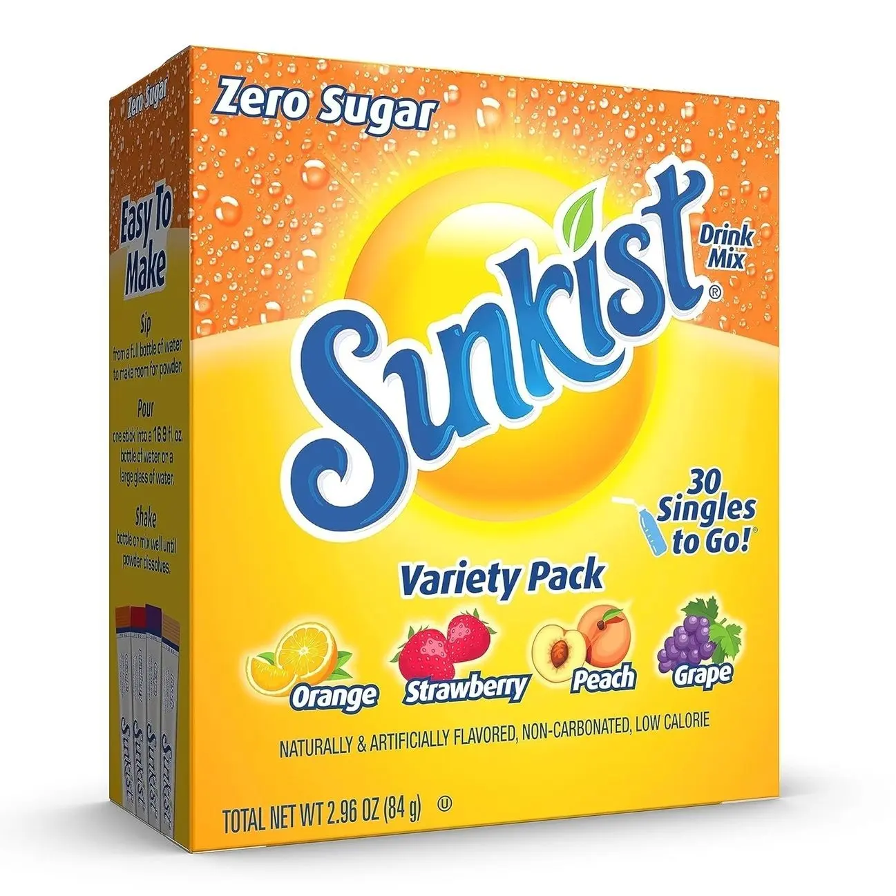Singles To Go! Sunkist Soda Powdered Drink Mix, Variety Pack, 30 Packets | Sugar Free and Low Calorie Drink Mix, Hydration Packets Include 4 Soda Flavors, 1 box (30 single servings)