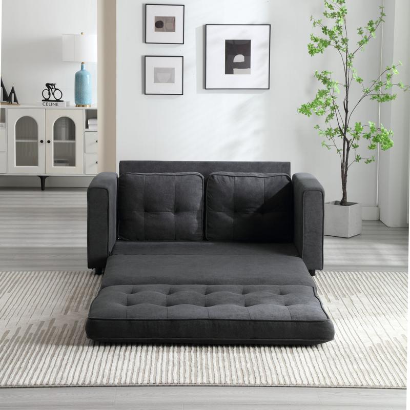 3 Fold Sofa,Convertible Futon Couch sleeper sofabed,Space saving loveseat,Pull Out Couch Bed for Living Room,Dark Gray, Velvet linen fabric