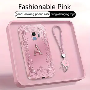 Suitable for [Galaxy S9] high-end women's phone case🥰，free four-leaf clover lanyard included—choose any one of the 26 letters. Drop-resistant and fingerprint-proof. YM99
