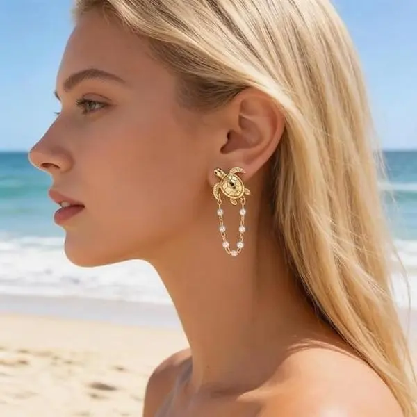 BloomWish S Starfish Shell Dangle Earrings Pearl Ocean Inspired Jewelry Beach Style Drop Accessory Women Summer Tropical Holiday Travel Fashion Ornament
