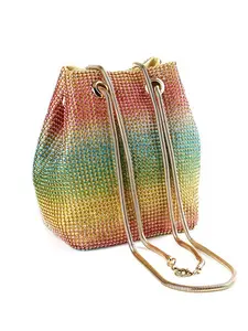 Women's Evening Bag- Upgraded Size Full Rhinestones Bucket Bag Shining Bag Shoulder Bag for Party Wedding Date Night
