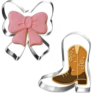 Set of 2 Stainless Steel Bow and Boot Shaped Cookie Cutters | Dishwasher Safe Baking Tools for Gender Reveal, Wedding, Birthday and Holiday Cookies, Made of Stainless Steel