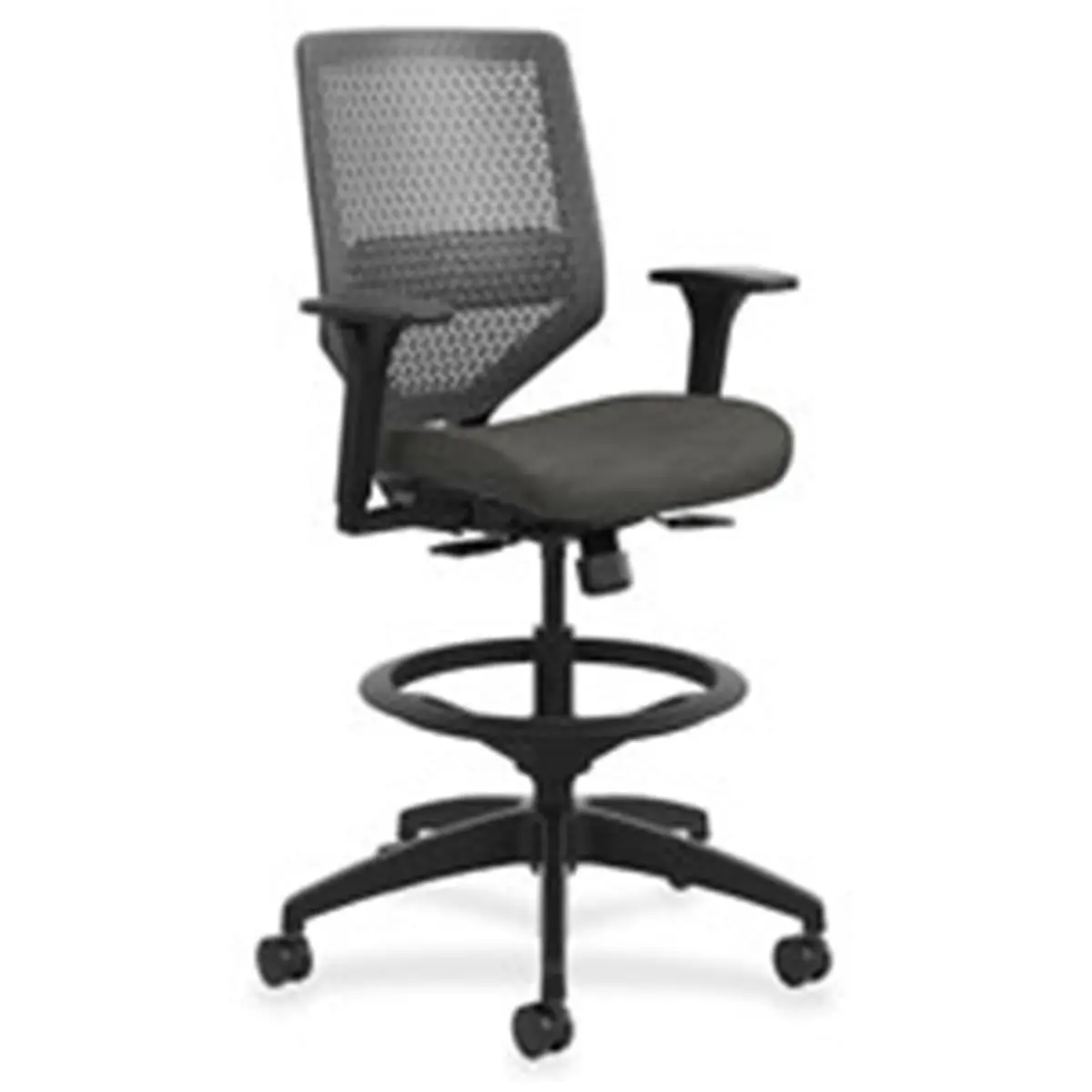 212 MAIN Solve Ergonomic Task Stool - Adjustable Black Mesh Office Chair with Reactive Back, Pneumatic Lift, 360-Degree Swivel, Ergonomic Computer Chair for Camping Furniture