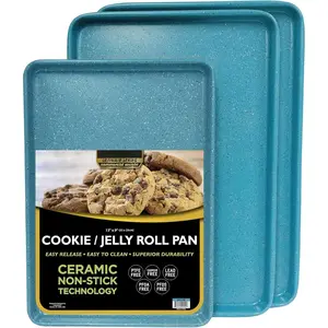 3 count  Commercial Weight Cookie Sheet Set, Two 15 x 10-Inch Pans,  13 x 9-Inch-Inch Pan (Blue Granite)